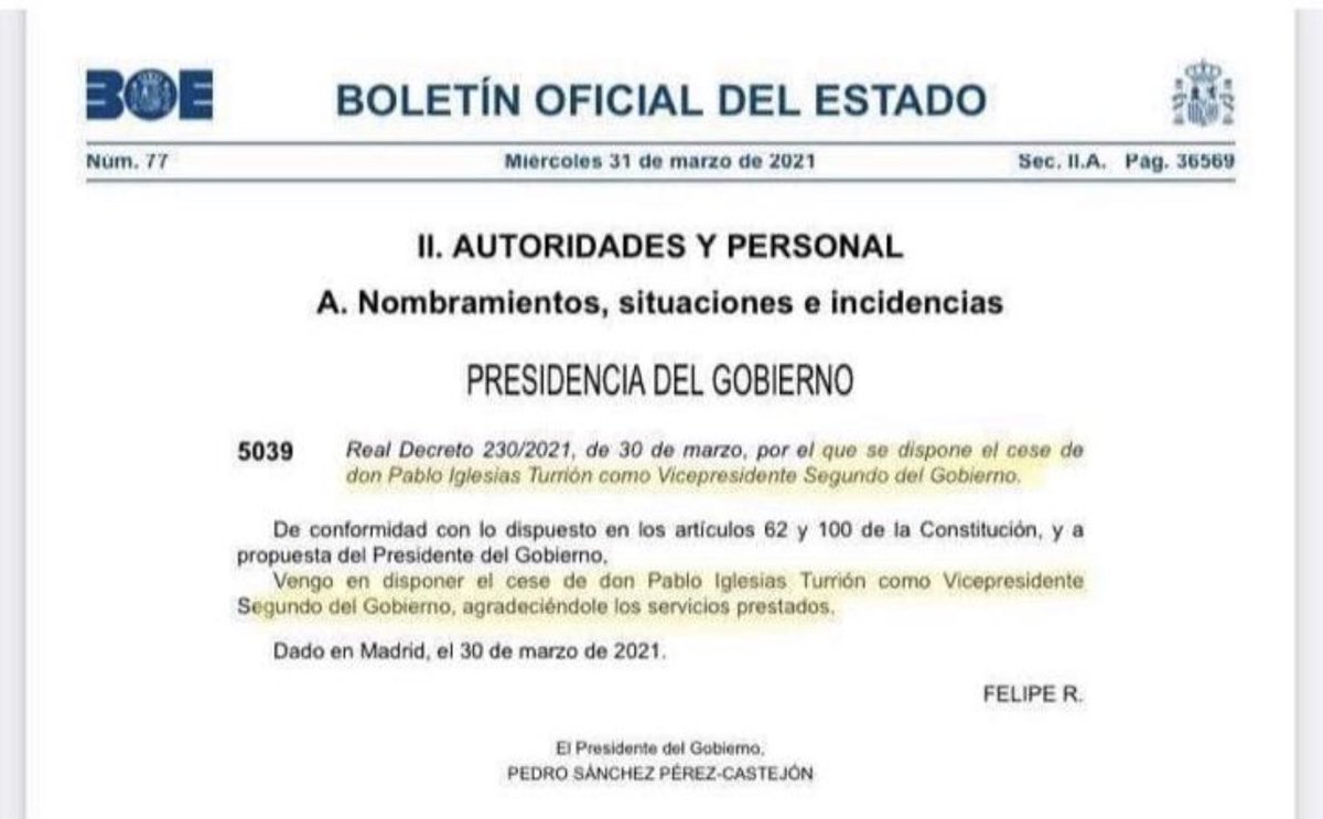 rosadiezglez's tweet photo. Ah, o sea, Pablo Iglesias no ha dimitido, lo ha cesado Sánchez? ???? https://t.co/BNA2pByBdj