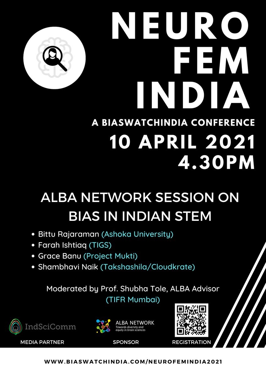 network_alba's tweet photo. 1 week to go before #Neurofemindia2021 online conference by @biaswatchindia
As part of the #ALBAwebinar series on region-specific issues, ALBA will present the session on Bias in Indian STEM moderated by ALBA Advisor Prof @shubhatole
10 April 1:00-3:00 pm CEST/4:30-6:30 pm IST https://t.co/SxHbp4bqi5
