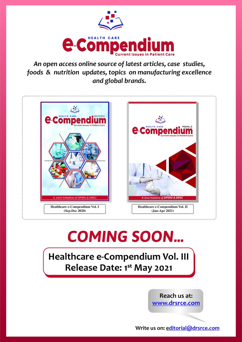 DrscEditorial's tweet photo. After Success of Healthcare e-Compendium Volume I & II
Coming Soon...
Healthcare e-Compendium Volume III
Release Date- 1st May 2021
Stay Tuned!
#DRSC
#HealthcareeCompendium
#scientificarticles
#globalbrands https://t.co/UUMRf5bO7a