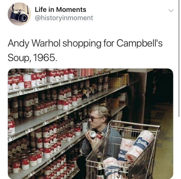 @seventh7rainbow @charlesekramer2 @historyinmoment Warhol getting groceries, er I mean inspiration...