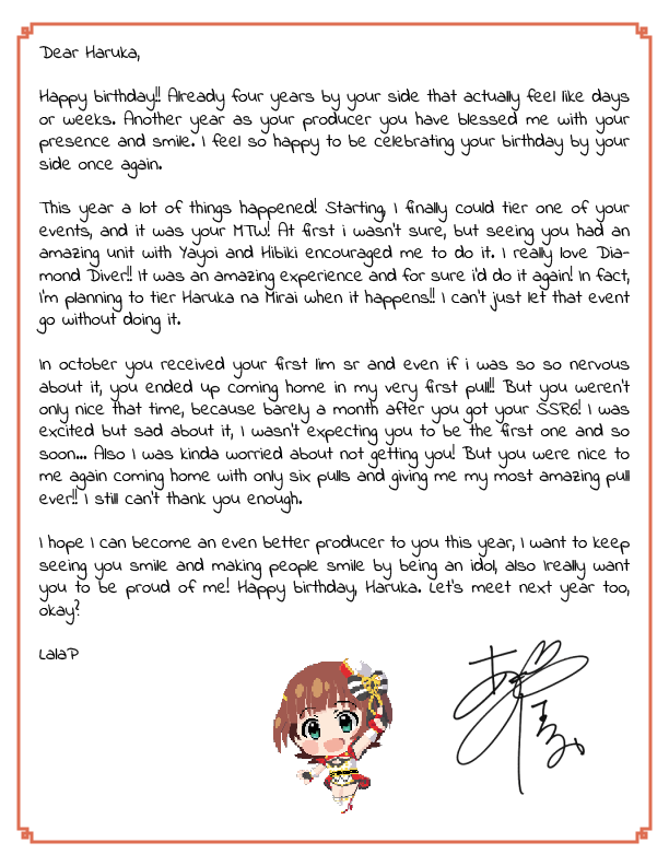 ʟᴀʟᴀ Haruka Day Happy Birthday Haruka Another Year Celebrating Your Birthday By Your Side I Hope We Can Stay Like This Forever Being Your Producer Is Something Amazing I
