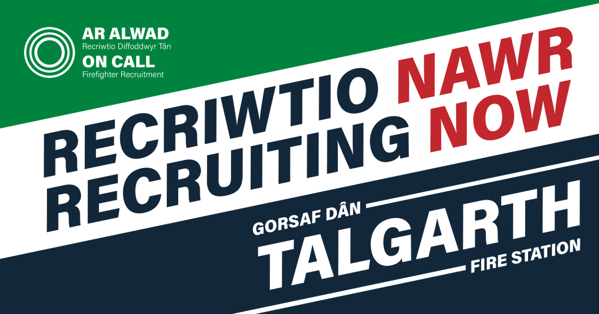 Rydym yn recriwtio am #DiffoddwyrTân #ArAlwad yn #Talgarth. Cliciwch yma am fanylion y rôl:  
 --
We are recruiting for #OnCall #Firefighters at #Talgarth
Click here for information about the role: