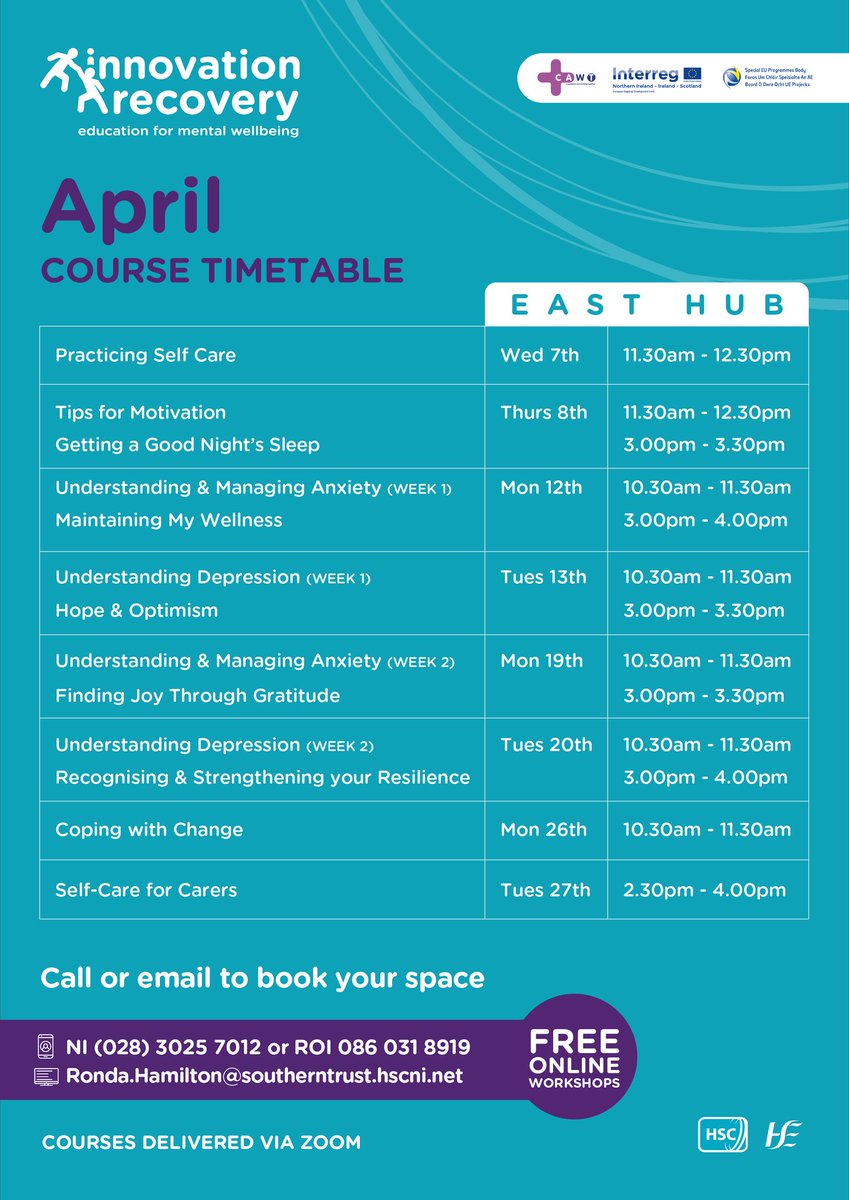 HCMillar's tweet photo. Check out the below free online courses available to those living in and around the areas of Belfast, Newry/Armagh &amp; Co.Louth. @SouthernHSCT @InnovationRecov https://t.co/A5blEhN8Pj