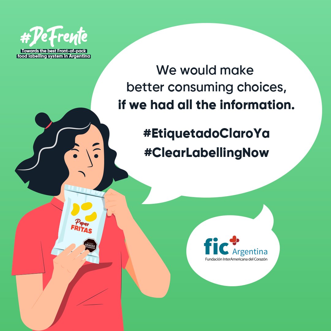 ncdalliance's tweet photo. #DeFrente demands clear front-of-package food labelling, so Argentinians can make informed choices about what they eat & drink. This is about everyone’s health. Join the campaign! @WorldObesity @VitalStrat #EtiquetadoClaroYa #LeyDeEtiquetadoYa #ClearLabellingNow @CLAS_Saludable https://t.co/oWsr0jXpai
