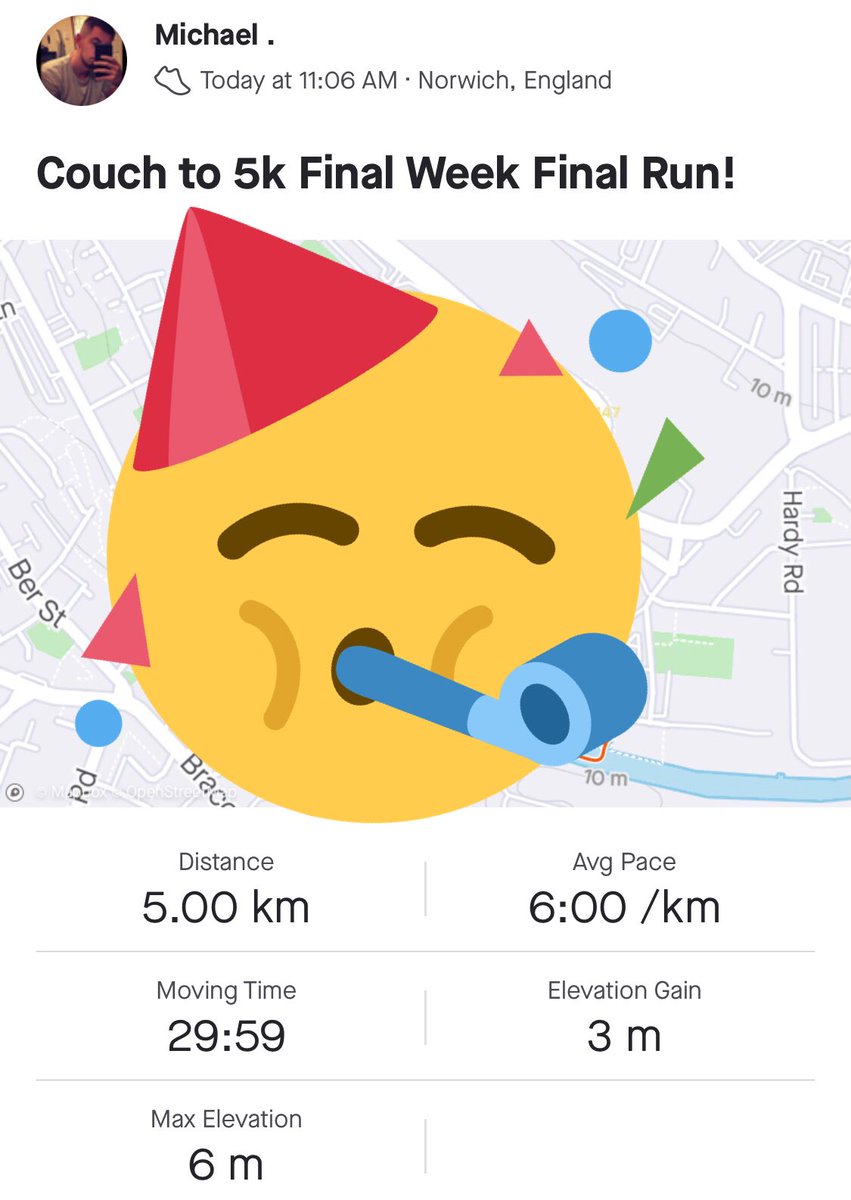mikey__023's tweet photo. Couch to 5k complete!

I cannot recommend the Couch to 5k app high enough! No matter what your current fitness is, this is a great way to get started. It has done wonders for me, not just physically but mentally too. https://t.co/zuRACjABMw