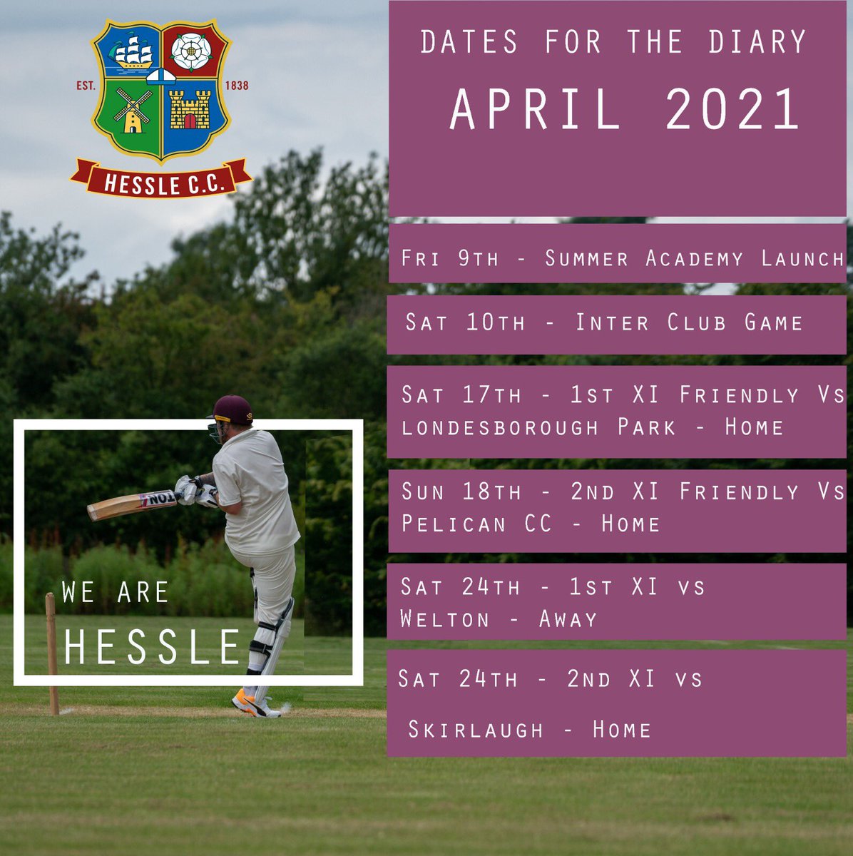Hessle CC (@hesslecc) on Twitter photo An Exciting Month ahead 🏏🔨🏏 An Exciting Month ahead 🏏🔨🏏