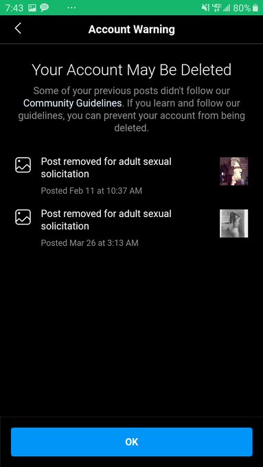 Removed for sexual solicitation they say... Ok.  {&bull; https://t.co/s7d2zM3HRt &bull;} {&bull; https://t.co/TdQCZeb5Ve<a href="/tag/femdom"class="tags"><span>#femdom</span></a><a href="/tag/domme"class="tags"><span>#domme</span></a><a href="/tag/rowanrain"class="tags"><span>#rowanrain</span></a><a href="/tag/blackdomme"class="tags"><span>#blackdomme</span></a><a href="/tag/smokefetishmonday"class="tags"><span>#smokefetishmonday</span></a>