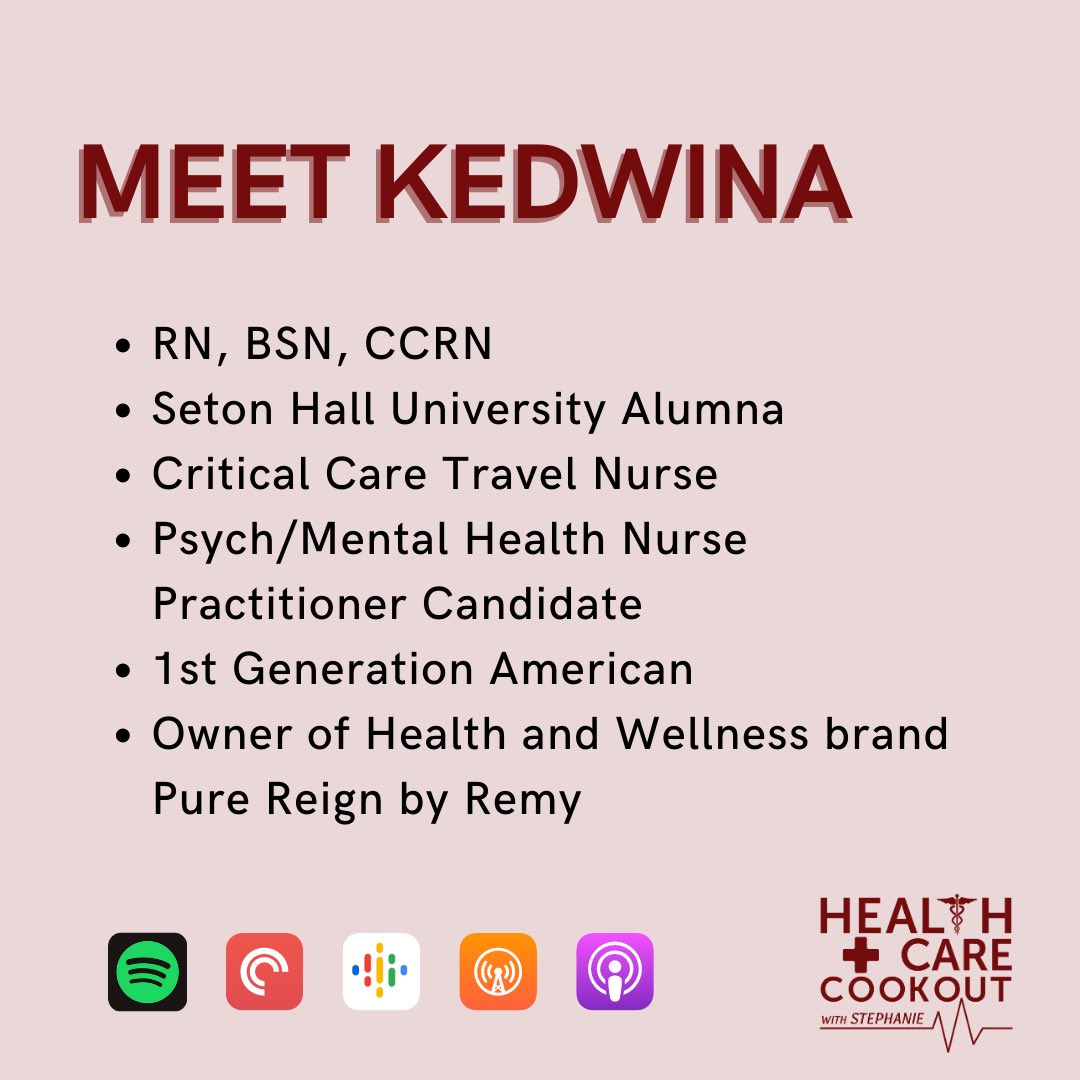 HCCookout's tweet photo. It’s Friday which means.... NEW EPISODE AVAILABLE NOW! 

Ep. 5: Exploring Travel Nursing with Kedwina Remy, RN🎙⚕️

Podcast available on Spotify, Apple Podcast, Google Podcast or wherever you listen to podcast! Listen, subscribe, share, rate! https://t.co/t2B8Nbmrbd