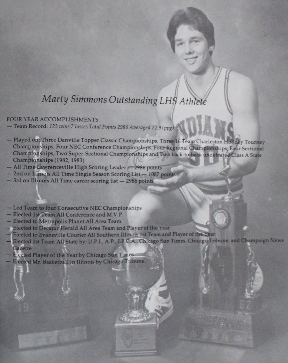 BBallMuseumIL's tweet photo. We are excited that EIU has hired Marty Simmons to be their next Men's Basketball Coach. Marty is one of our greats, scoring 2,986 pts. @ Lawrenceville &amp; leading them to back-to- back 34-0 seasons. He was IL. Mr. Basketball in 1983 &amp; is in the IBCA HOF.  Best Swishes Marty! https://t.co/TL3UR8hIGp