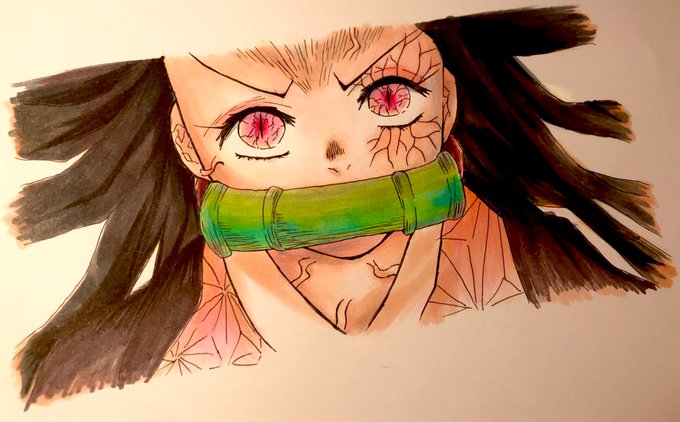 スケッちーブックさんがTwitterに投稿した竈門禰豆子(鬼滅の刃)のイラスト。