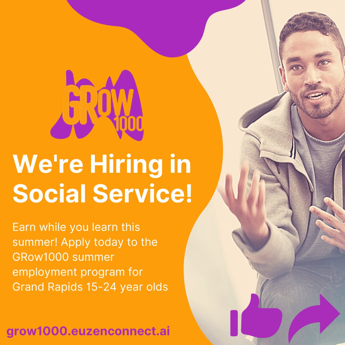 Apply to land one of hundreds of summer jobs as part of the 2021 GRow1000 program!

Excited to partner with The City of Grand Rapids to help youth and young adults build a strong career foundation.

Learn more and apply to the program here:
ow.ly/B1LP50Eaauk

Like &amp; Share!