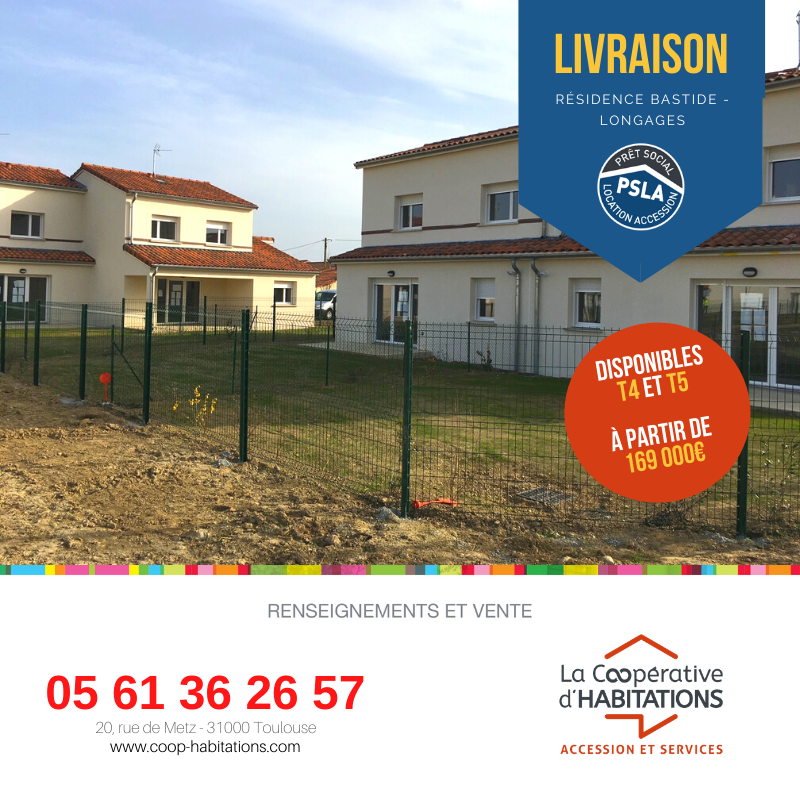 coophabitations's tweet photo. #Livraison cette semaine de notre nouvelle résidence "Bastide" à #Longages près de #Muret
Disponibles > #Maison #T4 &amp; #T5 à partir de 169 000€.
Plus d'informations sur notre site https://t.co/4vRdSVX9O8 ou par téléphone au 05 61 36 26 57 https://t.co/jDb2ZLqfmb