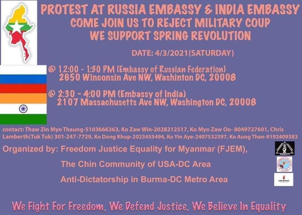 randallbreanna's tweet photo. Events happening this weekend in NYC and DC, Saturday, April 3rd.

Join others to keep making noise about #WhatsHappeninglnMyanmar 

h/t @DavidKhant6 https://t.co/8kf5f43g7S