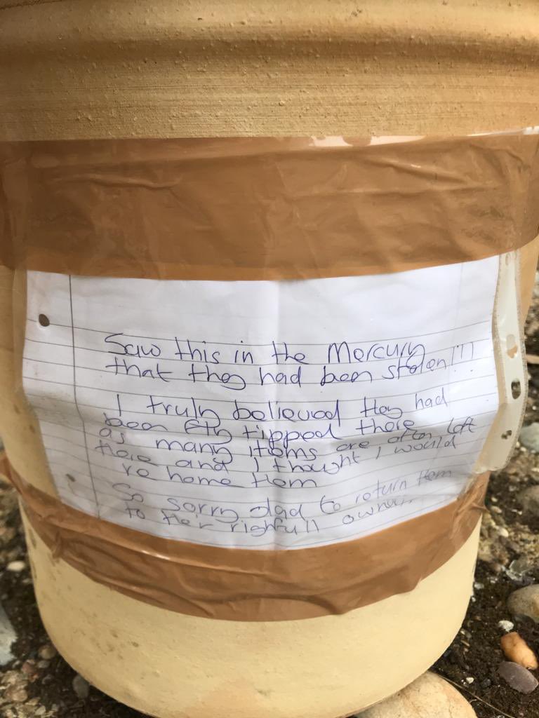 We have good news!!! The three pots complete with plants have reappeared with an explanatory note. Thank you ☺️ 

Thank you to <a href="/Mercury1712/">Stamford Mercury</a> for your help.