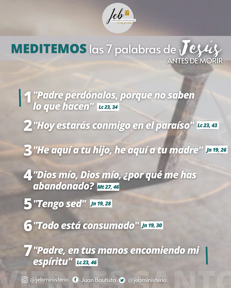 jebministerio's tweet photo. 🕯️MEDITACIÓN DE LAS SIETE PALABRAS DE JESÚS✝️

Hoy es viernes santo, día de silencio y meditación de la Pasión y Muerte de Jesús. 🎚️Es por ello, que hemos preparado un 👇🏼AUDIO donde juntos meditaremos las 7 Palabras de Jesús en la cruz...👇🏼
https://t.co/1iEf9RQEo0 https://t.co/dZ5G6kFguY
