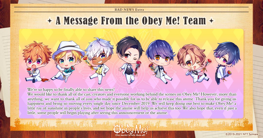 ObeyMeOfficial1's tweet photo. Extra! Extra! It's a 📰RAD News Extra!📰
News about the April Fools' surprise, a Login Bonus and a brand new video series?!

If you don't know what the surprise was, head to our YouTube channel to see!
https://t.co/9vvFkuoXwq

The anime is really, truly coming!😲😲😲
#ObeyMeAnime https://t.co/nw9NeG2b62