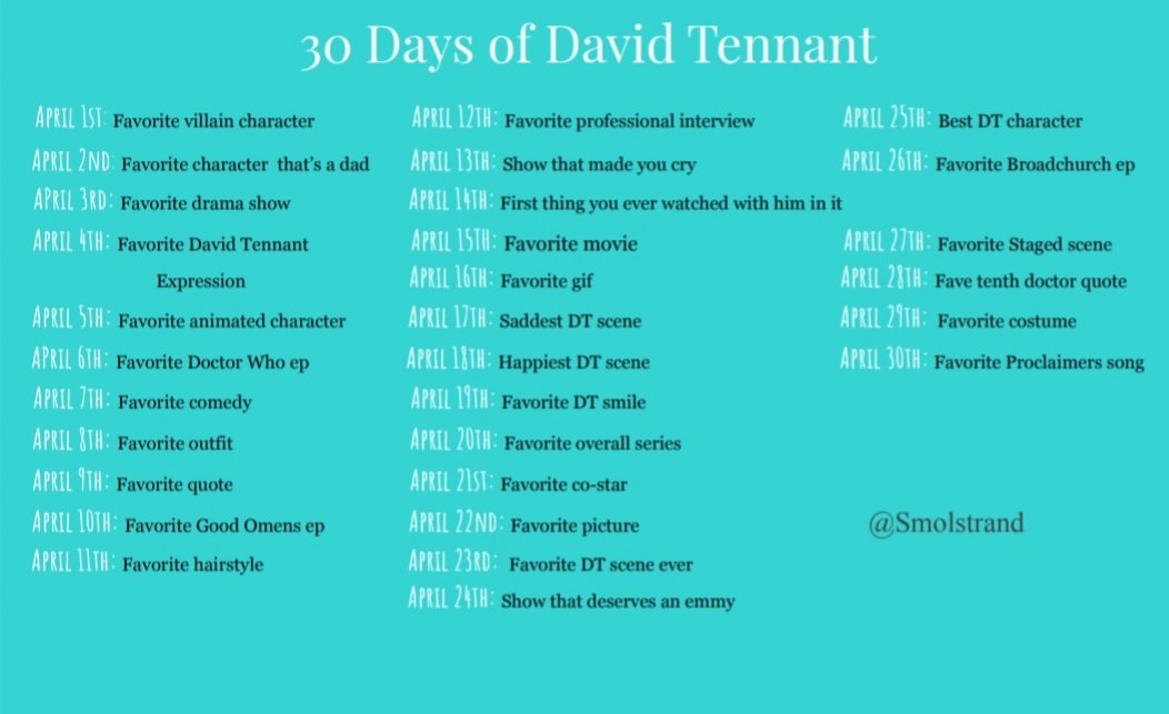 This looks fun, let's gooo 30 days of David Tennant( @smolstrand heyo)