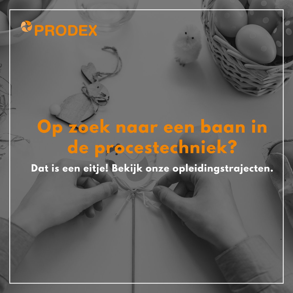 ProdexOperator's tweet photo. Bij Prodex is het momenteel zo druk als dat de kippen het hebben voor Pasen. 🐣 🐰 Daarom zijn wij ook Goede Vrijdag op ons paasbest bereikbaar. Wil je graag meer ervaring opdoen in de procestechniek? Haas(t) je naar onze website en bekijk onze opleidingstrajecten. Vrolijk Pasen! https://t.co/AOYre92Xu0