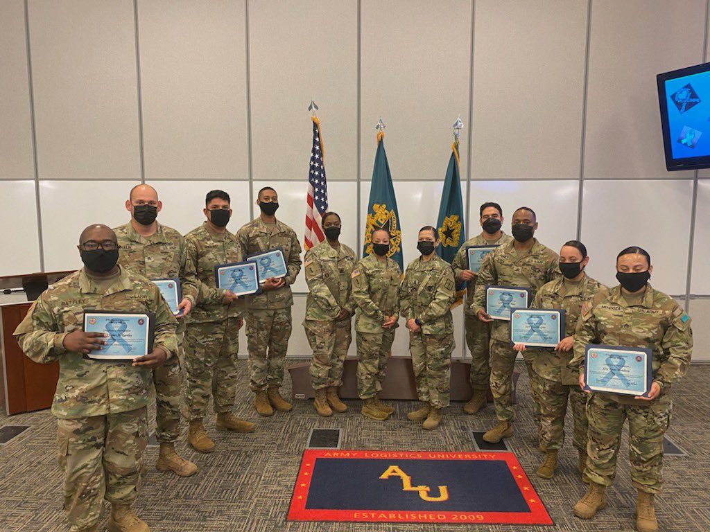 Johnson98474397's tweet photo. Army Logistics University kicked off SAAPM with a SASH Ceremony. Thank you to our outstanding LTs, WOs and NCOs that volunteered to support the cause against sexual harassment and assault. @CASCOM_CG @CASCOM_7 @ChiefofTrans31 https://t.co/OGBcu9wfLF https://t.co/noByBcNgmV