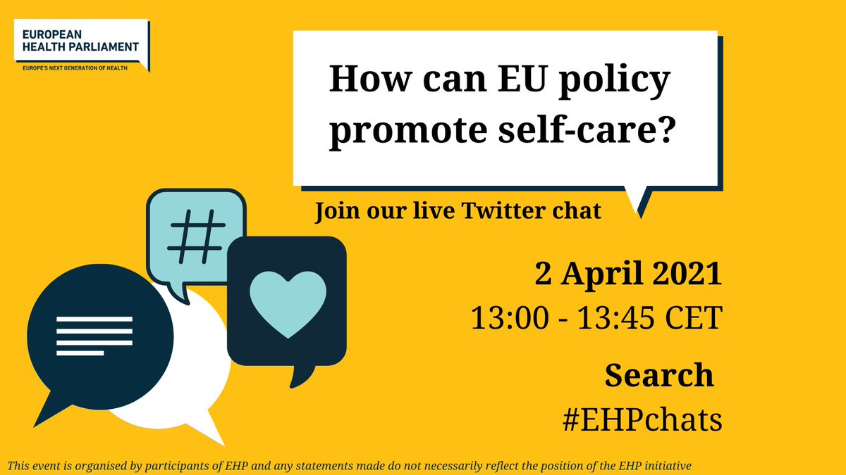 🚨🚨 It's here!!!! 🚨🚨 Join us today at 13h00 CET on Twitter for #EHPchats on #SelfCare! @millar_sophie @healthparl