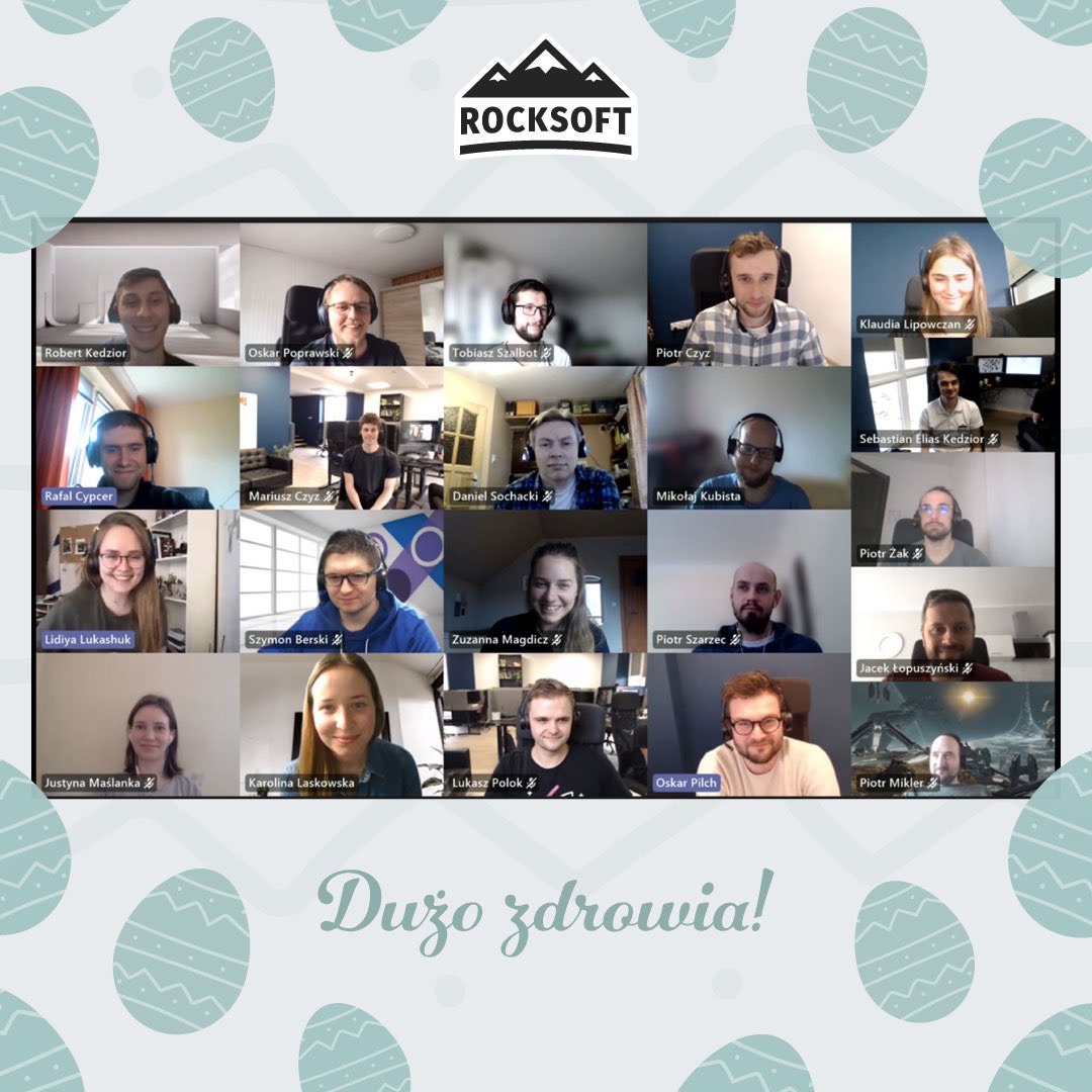 rocksoftpl's tweet photo. Meldujemy się po wspólnym świątecznym callu🐣. Cały Rocksoft życzy Wam dużo zdrowia, odpoczywajcie i dbajcie o siebie💙 #easter #team #rocksoft https://t.co/NYJX45yQIM