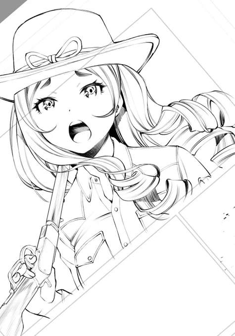 この髪型…描くの大変だな…。 