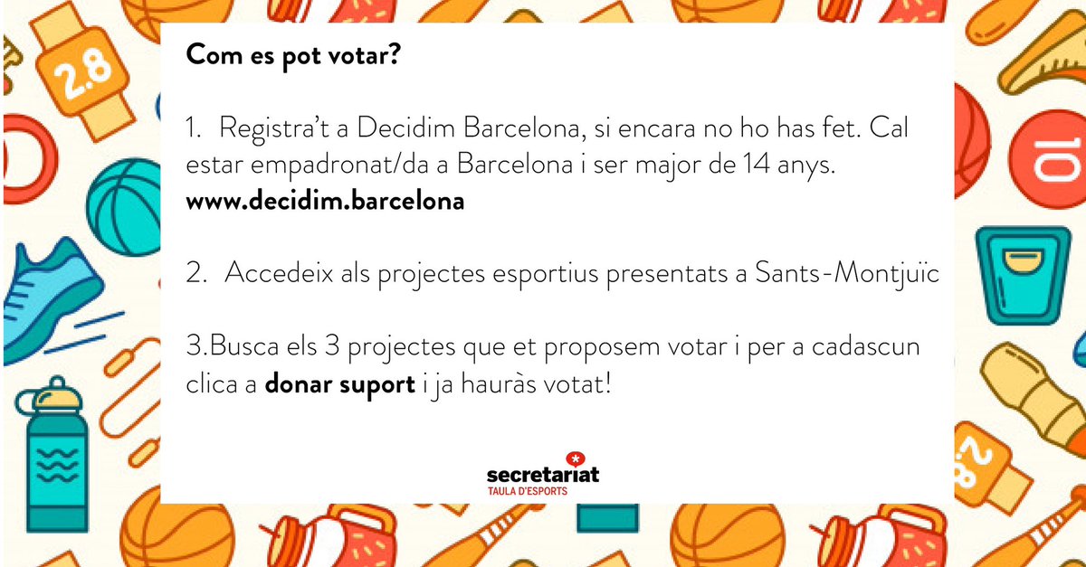 Encara no heu votat als pressupostos participactius?
Des de la taula d’Esports estem donant suport a aquests 3 projectes i necessitem que vosaltres també ho feu registrant-vos tal i com indica la segona imatge. Esperem aconseguir tot el suport necessari per poder-los dur a terme!
