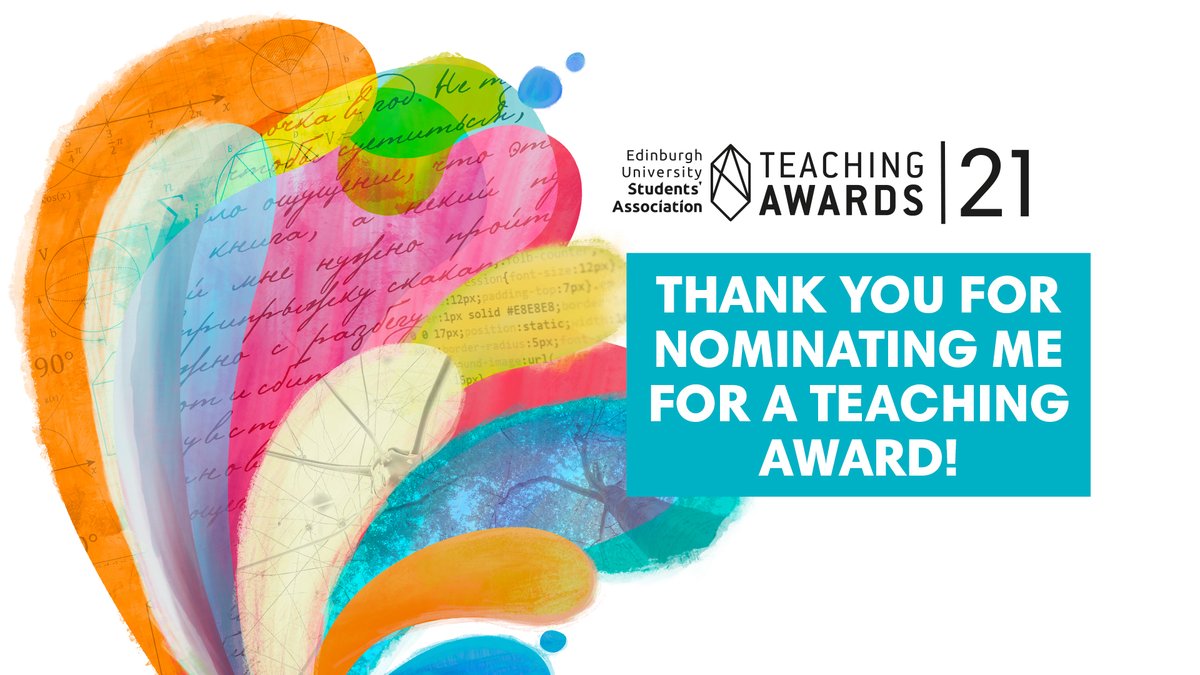 Thank you so much to all the students for nominating me for three categories in the @EdUniStudents
 Teaching awards! I am incredibly moved! I enjoyed the classes every bit as much, and it's working with such great students that makes me really love my job #CelebratingTogether