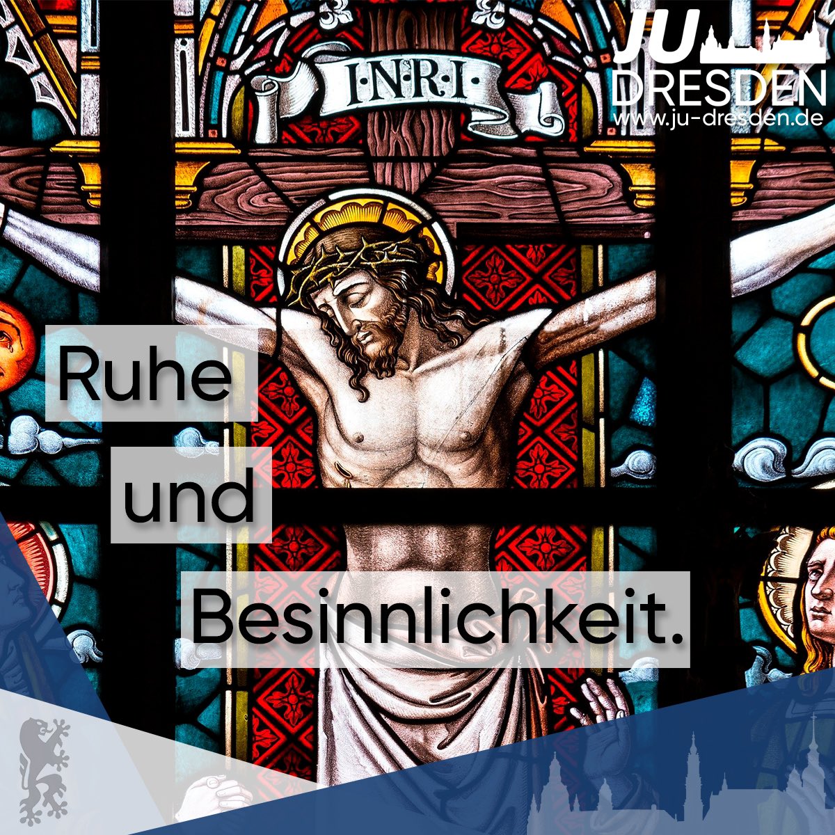 JUDresden's tweet photo. Zum stillen Freitag, oder auch Karfreitag, möchten wir der Kreuzigung von Jesus von Nazaret gedenken. Ein Tag der Ruhe und der Besinnlichkeit für uns alle. ✝️
#karfreitag #stillerfreitag #jungeunion #dresden #ruhe #frieden #besinnlichkeit https://t.co/Px1s4tRHtp