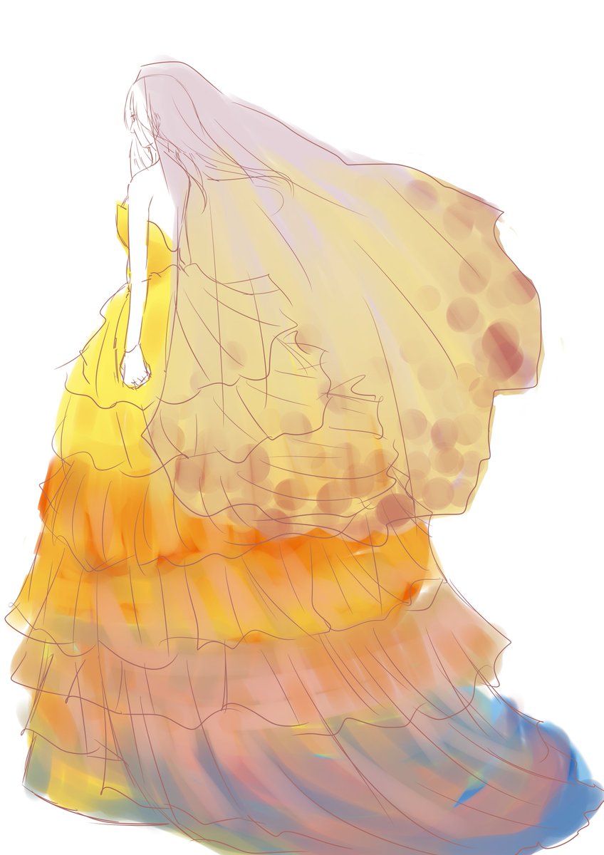 山吹 ５年前に板タブで描いたデータが日の目を浴びるとは 気に入っていたので上げます イラスト好きな人と繋がりたい 絵描きさんと繋がりたい デザイン画 ドレス デジタルイラスト