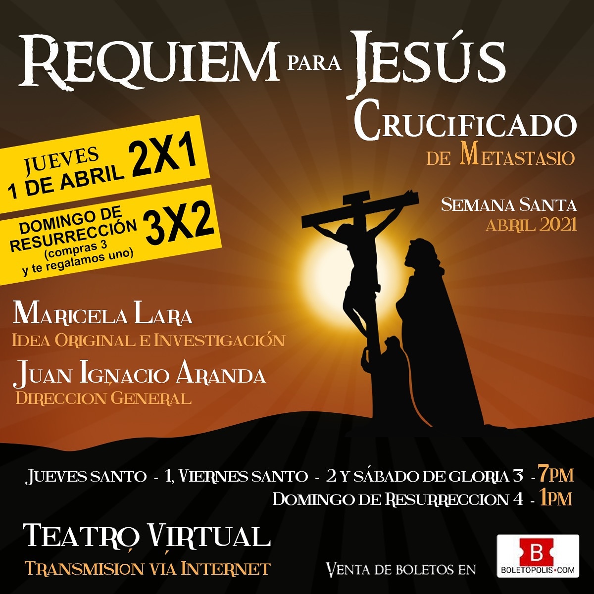 Ésta semana santa vívela en familia y disfruten de buen teatro desde el stream. Maravilloso <a href="/jignacioaranda/">Juan Ignacio Aranda</a> con su "Réquiem para Jesús crucificado". Aquí están los detalles, aprovechen los descuentos y mantengamos vivo el teatro.