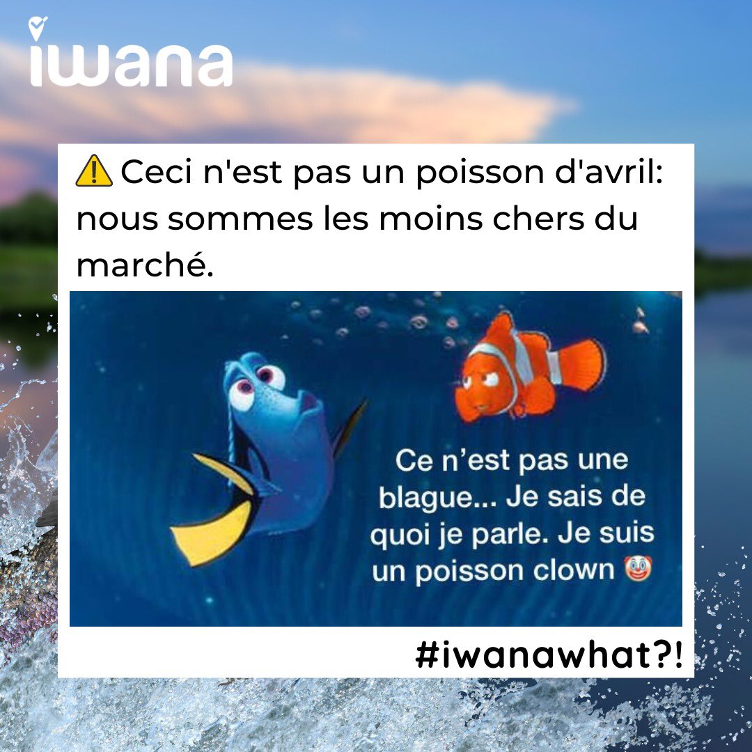 C’est le 1er avril ! 🎏 Chez Iwana pas de mauvaise blague. 🎁 Nous sommes les moins chers du marché + nous vous accompagnons gratuitement dans l’installation/paramétrage de votre compte pro. 🛠  C’est prêt en 30min top chrono ! Alors rendez-vous sur notre site pour plus d’infos.