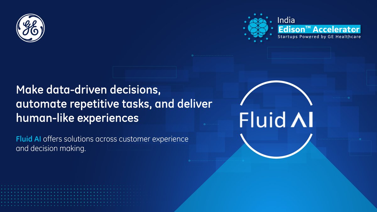 GEHCI_Xlerator's tweet photo. From marketing and sales, to finance and core operations, Fluid AI is using the power of AI and ML to solve and deliver value, offering solutions across customer experience and decision making.
Watch them live on Demo Day - 8 April 2021.
#IndiaEdisonAccelerator https://t.co/Xb1EN3hNJp