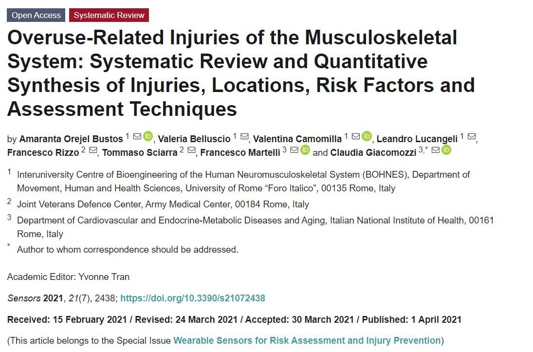ValeriaBellusc2's tweet photo. Have a look at our last work!
A systematic review about #overuse #muscoloskeletal #injuries! 

#UniversityofRomeForoItalico
#IstitutoSuperiorediSanitá
#CelioMilitaryHospital https://t.co/uGRAW9uWBH