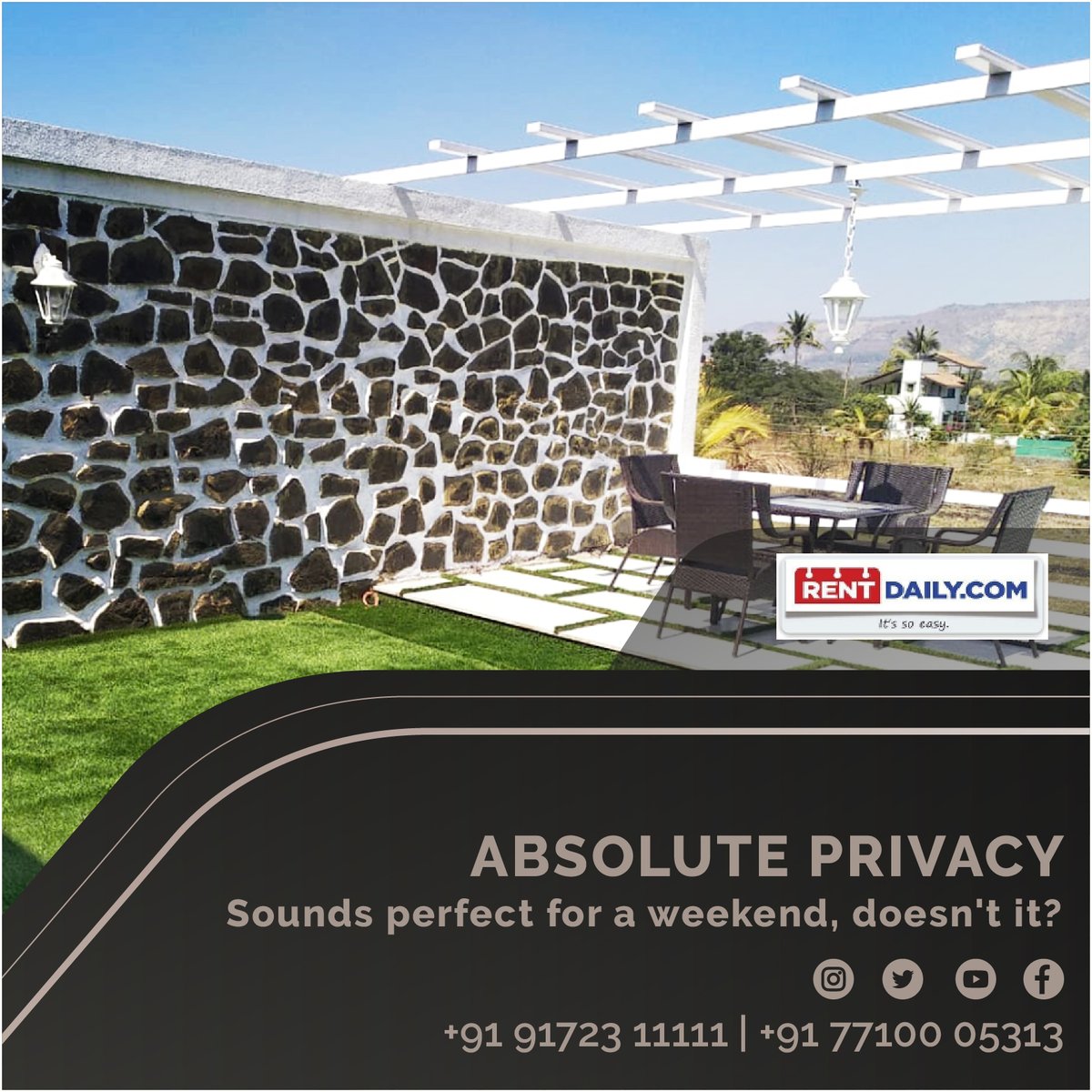What are you doing this weekend? Come, spend it at one of Rent Daily's private, fully functional and spacious Villas. 

Call Rent Daily at 9172311111 / 7710005313 today for renting our beautiful villas.

#rentdaily #villasonrent #lonavala #travel #vacationmode #villas #getaways