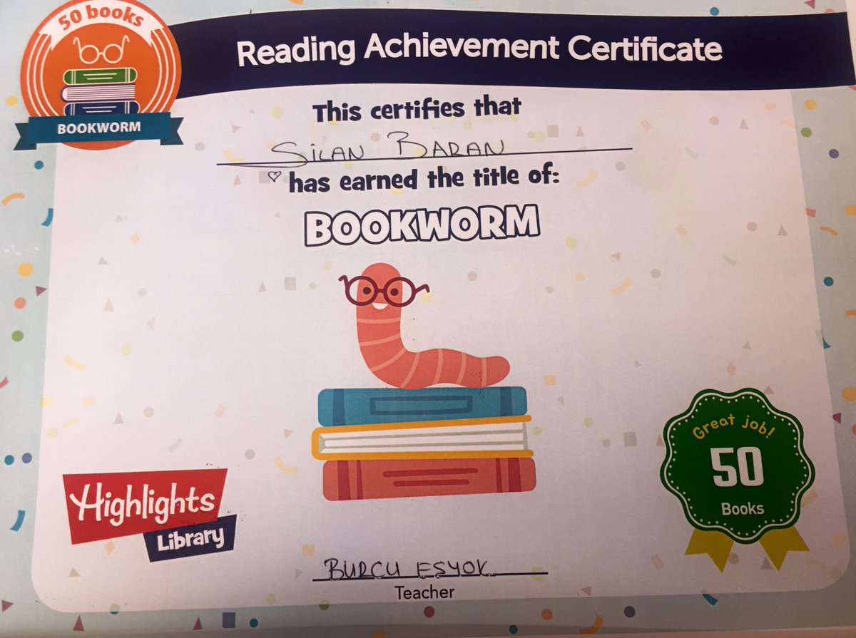 Burcu06260947's tweet photo. I am proud to announce our Bookworms of the Week! 📚🐛Our 5th graders got their certificates🎉 @gokhank28 @hakanknk @eceyirmibesbk @BKDrBurhanKara #highlightslibrary #heranımdabahçeşehir https://t.co/P8fwJ94o2U