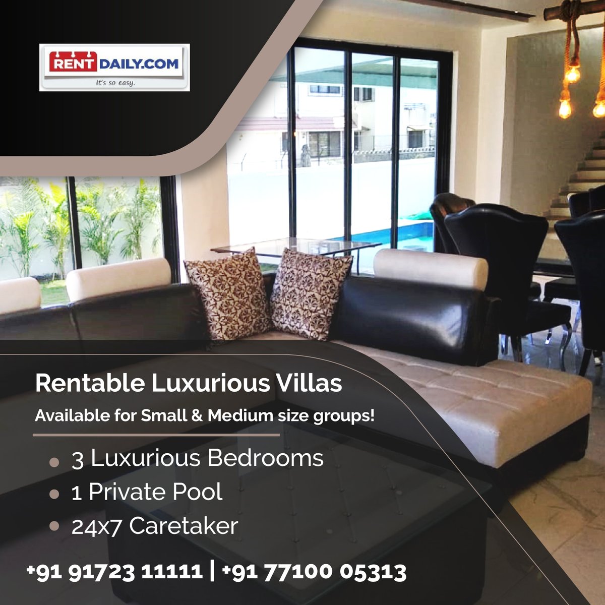 Enjoy the superb facilities &amp; amenities, including a private pool only with Rent Daily. 

Contact Rent Daily at 9172311111 / 7710005313 today for renting our beautiful villas.

#rentdaily #villasonrent #lonavala #travel #vacationmode #villas #getaways #staycation #poolvilla