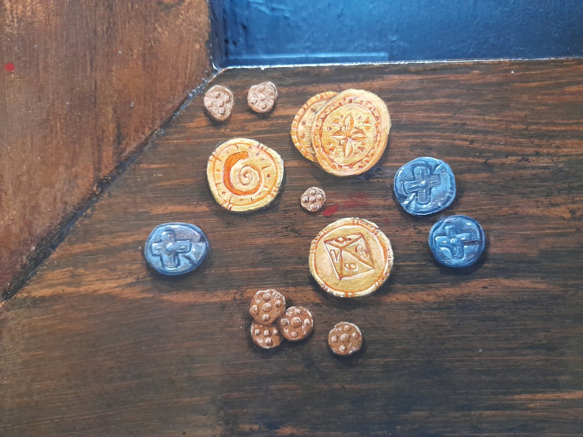 Apispaintbrain's tweet photo. 2/3 - its honestly been a process, I'm so happy to have done it despite it taking blood sweat and tears. Once the last layer of varnish and the felt for the dice trays are on, its completely done #nerdart #havingfunagain #trompleoil https://t.co/M7TQKJOFOP