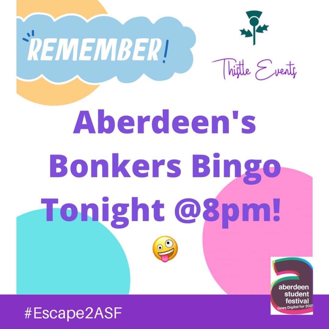 ⚠️TWO TICKETS LEFT ⚠️

Grab them before they’re gone!

We’ve got some amazing prizes lined up for you all to win this evening so don’t miss out😝 

See you at 8pm? 

Don’t forget to change your background🌅

#Escape2ASF 

rgu.ac.uk/aberdeen-stude…