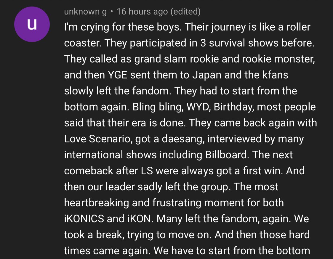 fatindaeyo's tweet photo. Stumble upon this comment while streaming. iKON had it hard. My heart 💔 https://t.co/k5LsLhLMgc