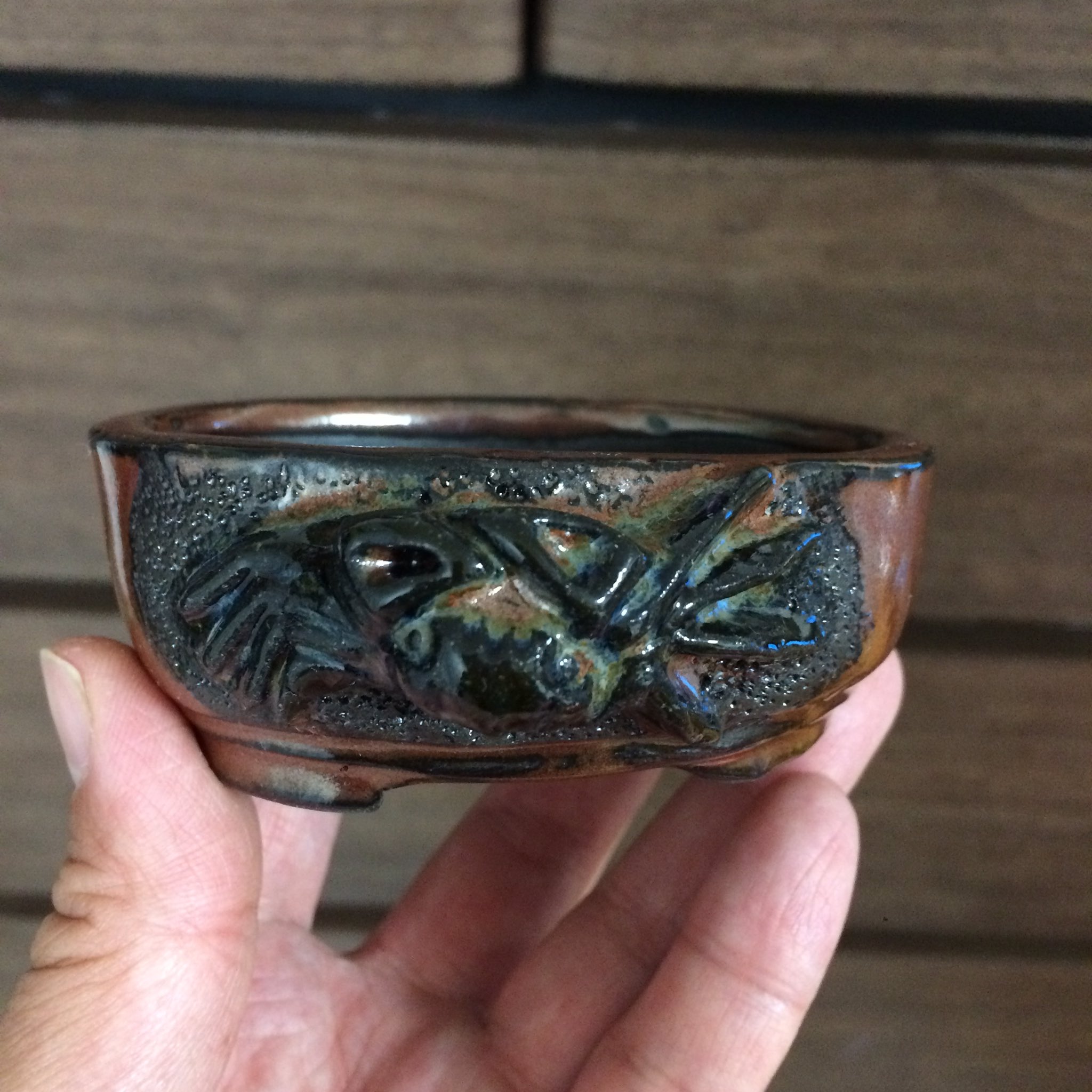 小品盆栽鉢 横浜逸品会 寿良 辰砂釉窯変長方鉢植木鉢