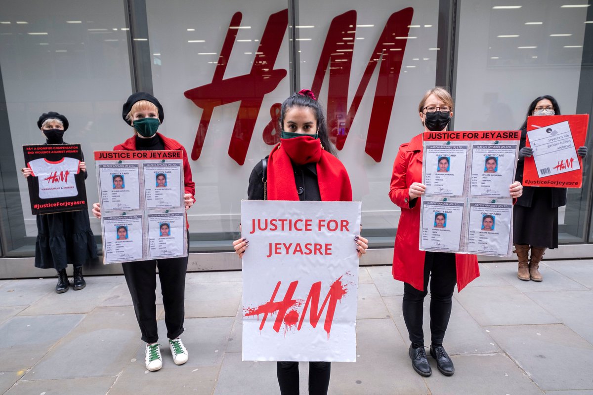 Yesterday, activists called for #JusticeForJeyasre. In a factory supplying H&amp;M, garment worker Jeyasre Kathiravel was murdered, and widespread sexual violence has been reported. 

Compensation has been promised, but a binding agreement on gender-based violence is yet to be made.