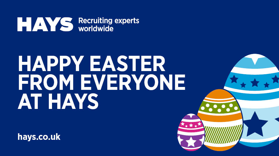 🌷 🐤 🐣 
From all of us at Hays, we hope you have a lovely long Easter Weekend. We will be ready and waiting to help you power the world of work on Tuesday 6 April #HappyEaster #Easter2021