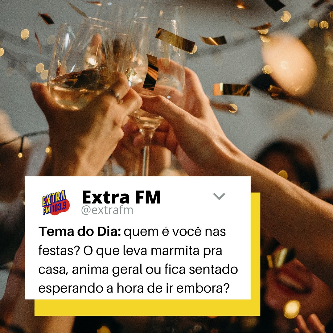 extrafm's tweet photo. Sexta-feira, feriado... ô vontade de uma festinha, né? Ou não...
Participe comentando aqui ou no Whatsapp - 31 99652-1039 que sua participação pode ser comentada AO VIVO.
📻Rádio Show
Segunda a sexta: 06:00 às 10:00
Sábado: 07:00 às 10:00
#ExtraFM #TáNaExtraTáComTudo https://t.co/9eMv4yuQ4A
