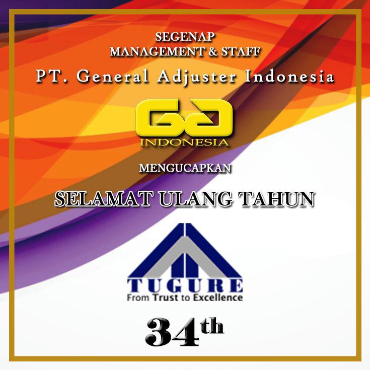 AdjusterGeneral's tweet photo. Segenap Management dan Staff PT. General Adjuster Indonesia mengucapkan Selamat Ulang Tahun PT. Tugu Reasuransi Indonesia ke-34 Semoga Sukses Selalu.
#happyaniversary 🥳🎂 @TuguReasuransi https://t.co/qqhdCu4CmE