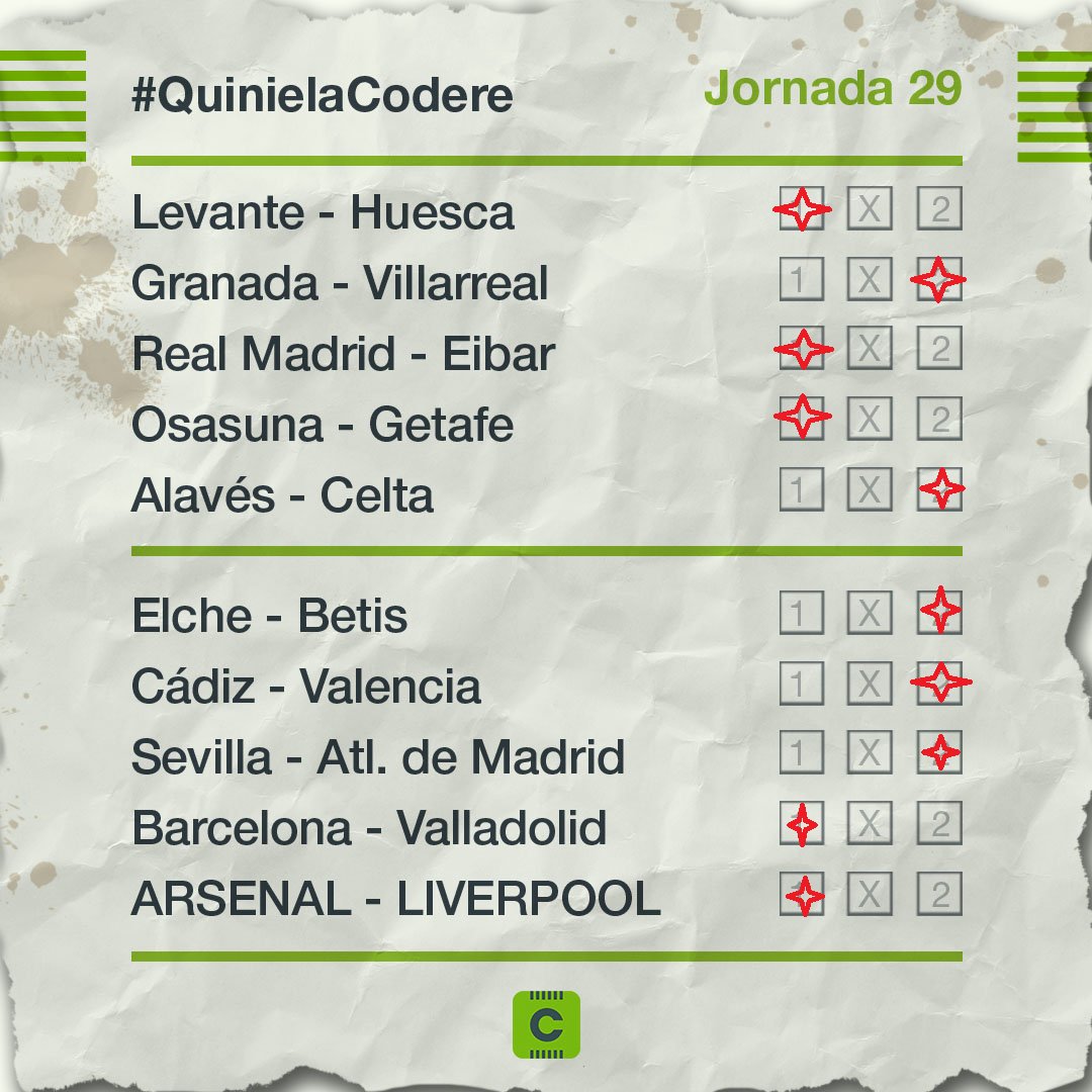 GarciaParkel's tweet photo. @CodereApuestas #QuinielaCodere https://t.co/z8Wrn8P5t9