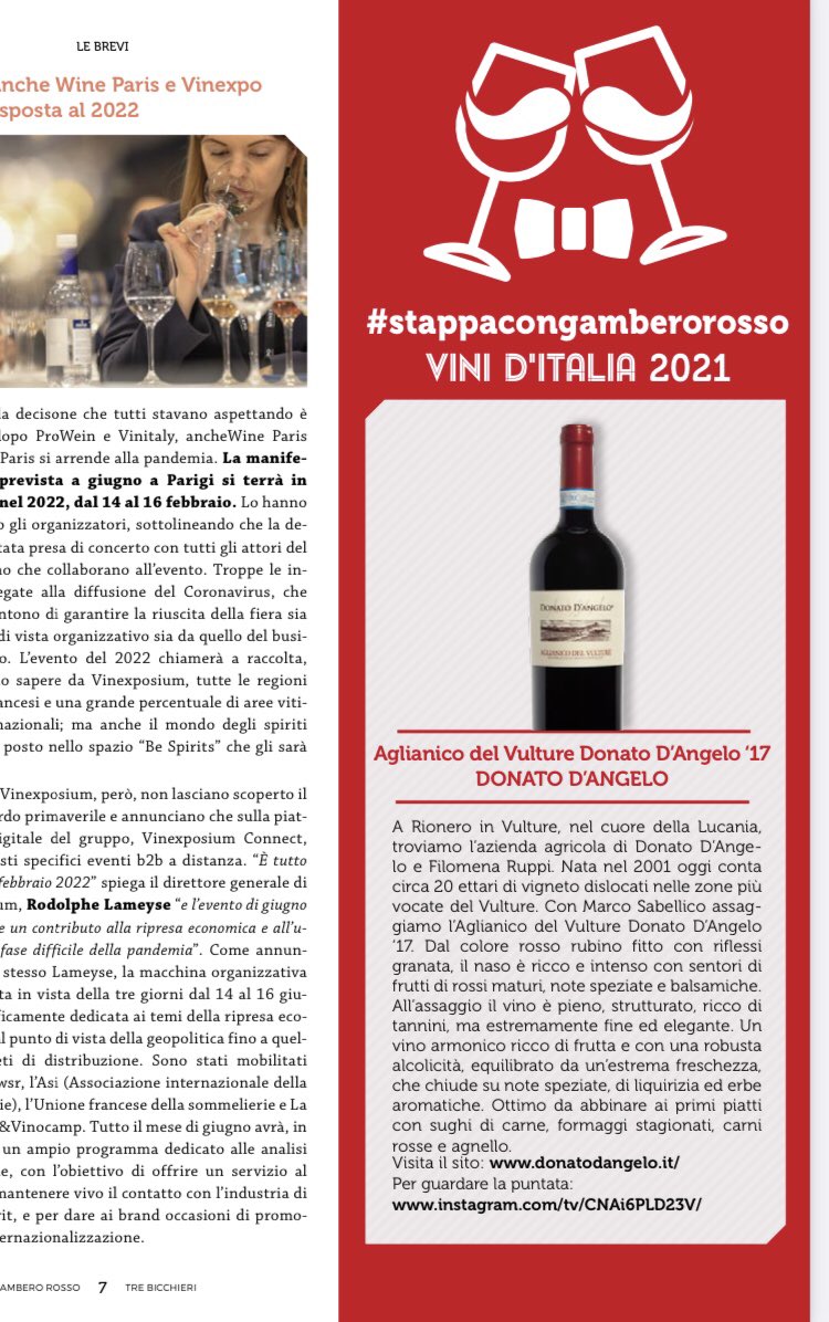 Sul settimanale di <a href="/ilGamberoRosso/">Gambero Rosso</a> troverete il nostro #aglianicodelvulture 🤩 
#basilicata #gamberorosso #wine #Easter
