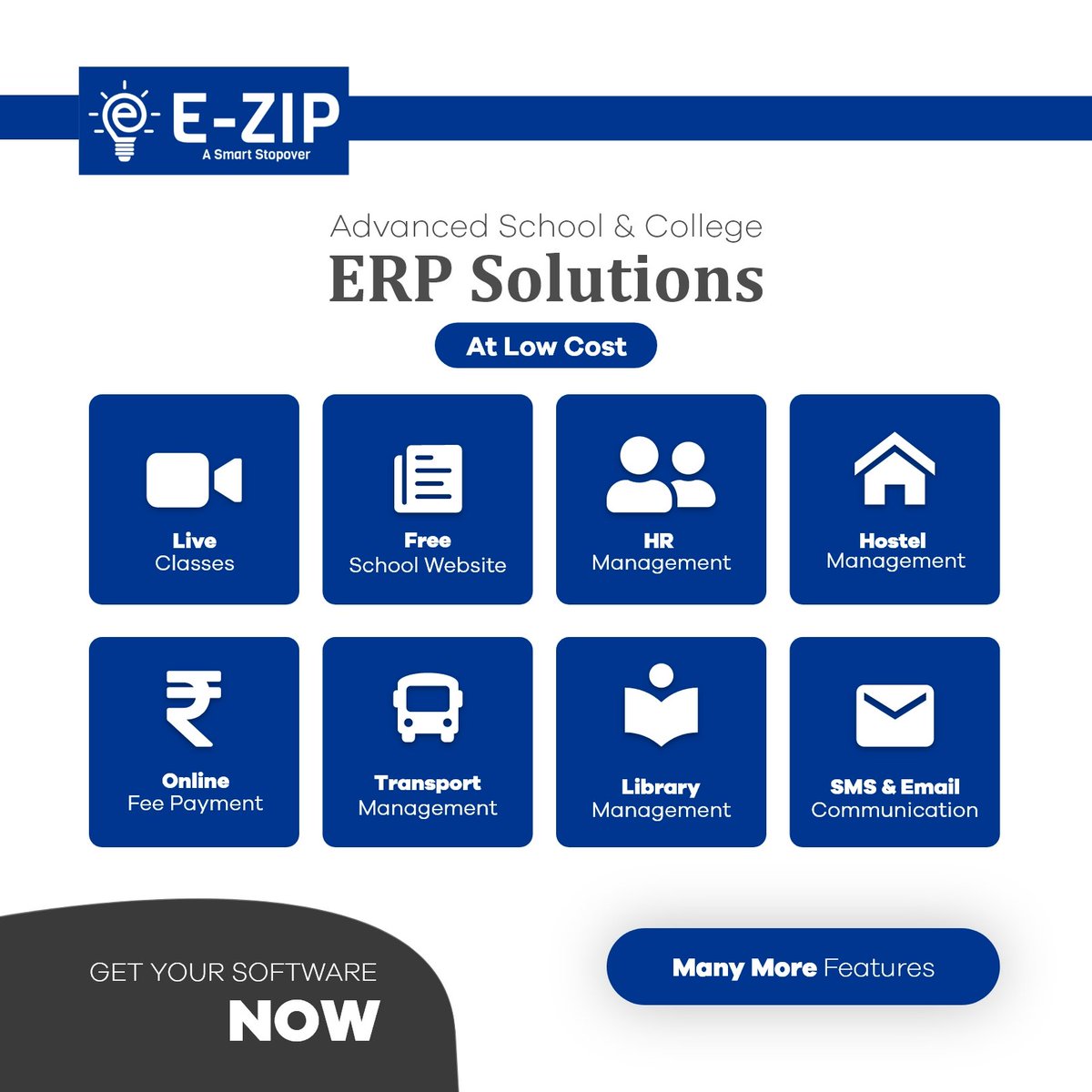 Stay secure Stay Advance with Ezip.
M :- +91-80052-01040
Email :- support@eduezip.com
 facebook.com/eduezip

#EZIP #EZIPLucknow #ERPSoftware #DigitalPlatform #SchoolERPSolution #BulkWhatsappService #StudentAttendance #DigitalIndia #ContactLessServices #PaymentGateway #HR