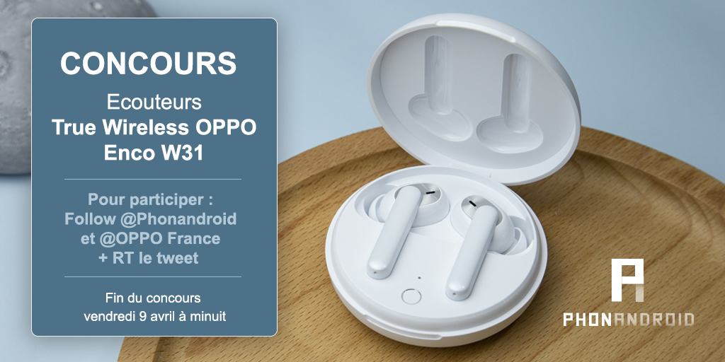 phonandroid's tweet photo. #Concours Les écouteurs True Wireless OPPO Enco W31 à gagner ! 🎁🔊
Du bon son, un micro et une autonomie au top, le tout avec une protection contre la poussière et l’eau.
Comment résister ? 😍
Pour participer :
Follow @phonandroid et @oppomobilefr + RT le tweet 
TAS le 12 avril. https://t.co/Zts7k6dVAu