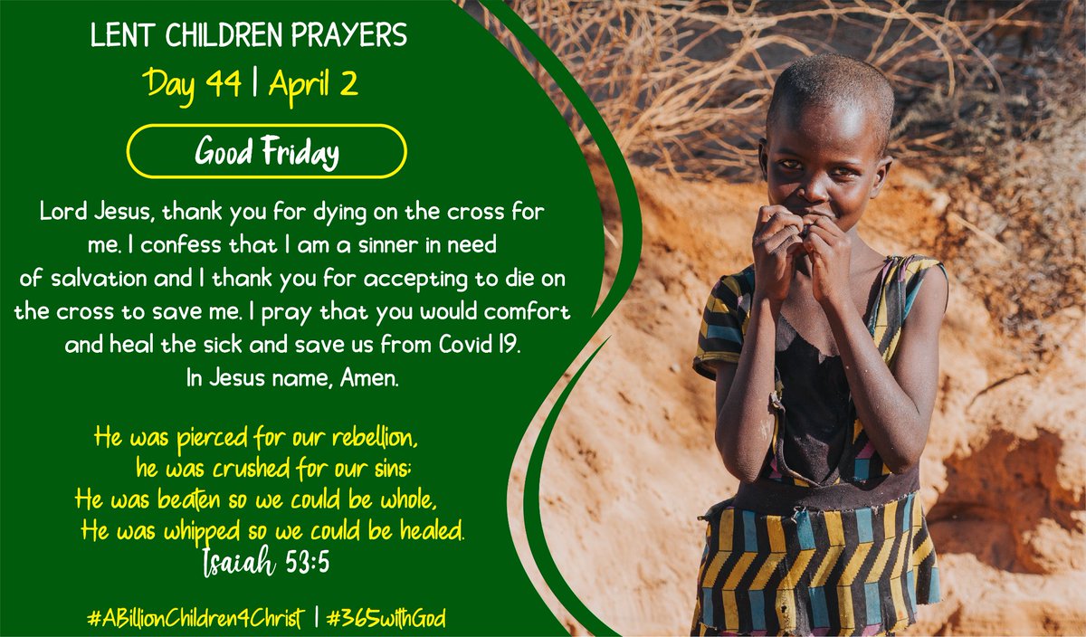 unclepaulsark's tweet photo. Happy Easter. This Good Friday, we remember God's promises of healing through Jesus' stripes. Guide a child in your reach to pray that God would heal the sick and take Covid 19 away. He is able.
#ABillionChildren4Christ #365withGod #Step4Jesus #GoodFriday https://t.co/wta46VfoRO